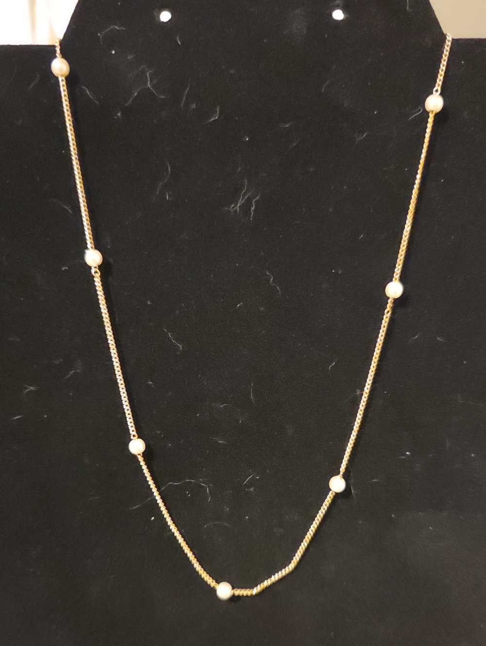 Sarah Coventry Vintage Gold-Tone Faux Pearl Station Chain Necklace - EUC